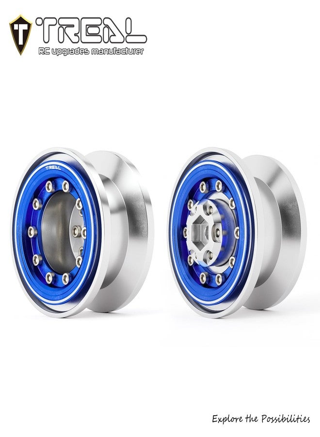 TREAL TRX4MT Beadlock Wheels High Trail 3.1 Wheel Rims(4P) Aluminum Upgrades for 1/18 TRX-4MT F-150 K10(Silver-Blue) - Image 2
